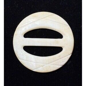 Vintage Carved Round Mother Of Pearl Belt Buckle / Scarf Slide 1-1/2” Dia